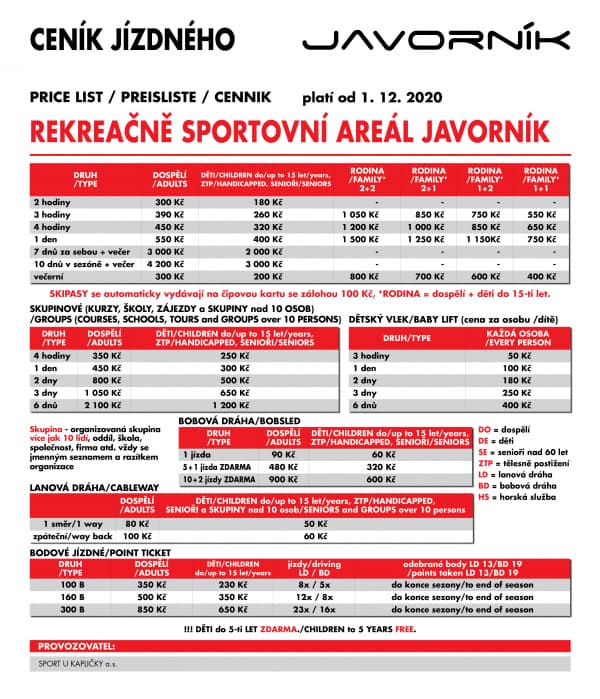 Lanová dráha - ceník skipasů